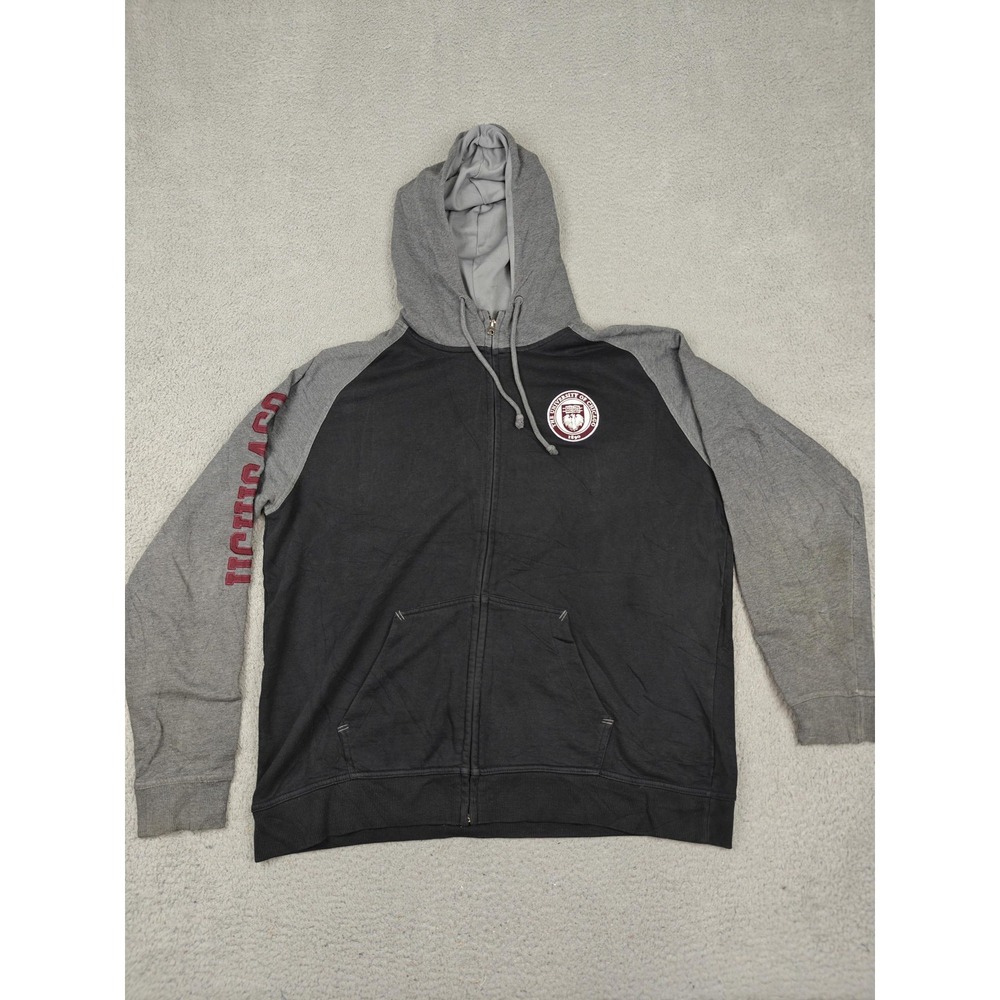 Vintage Champion Hoodie Mens 2XL Black Full Zip UChicago Seal Patch Fleece 90s